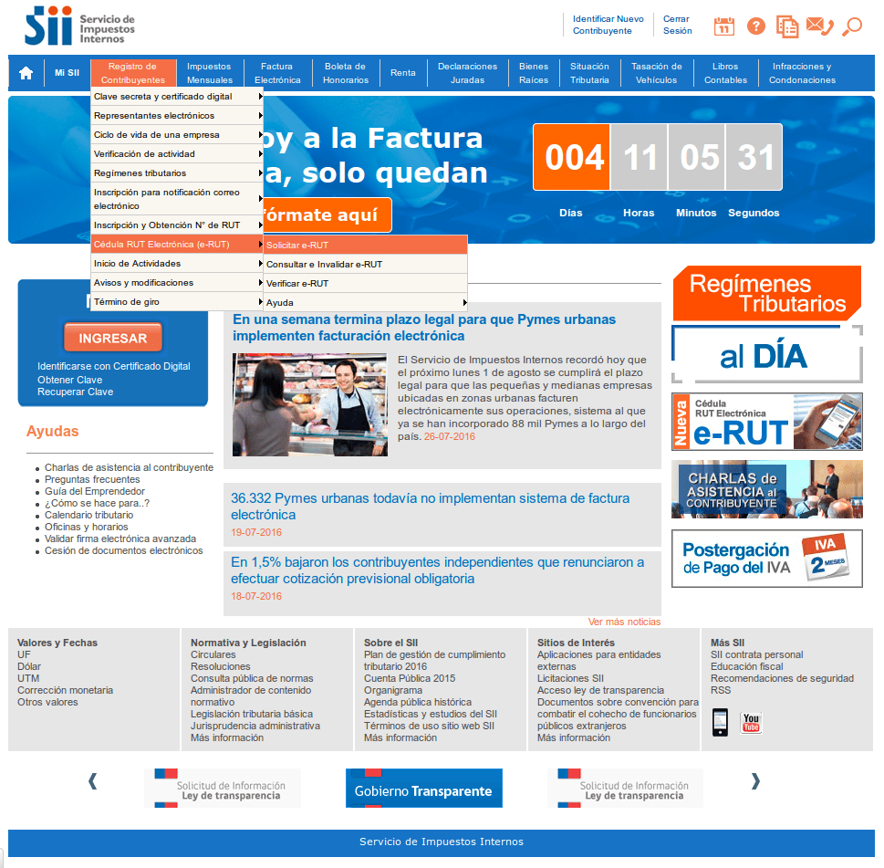 Solicitar e-Rut SII