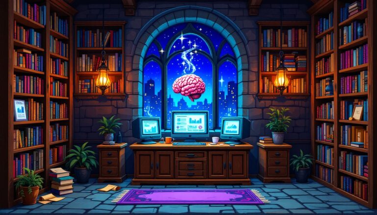 5 ideas de Micro SaaS con IA - ilustración pixel art estilo RPG retro