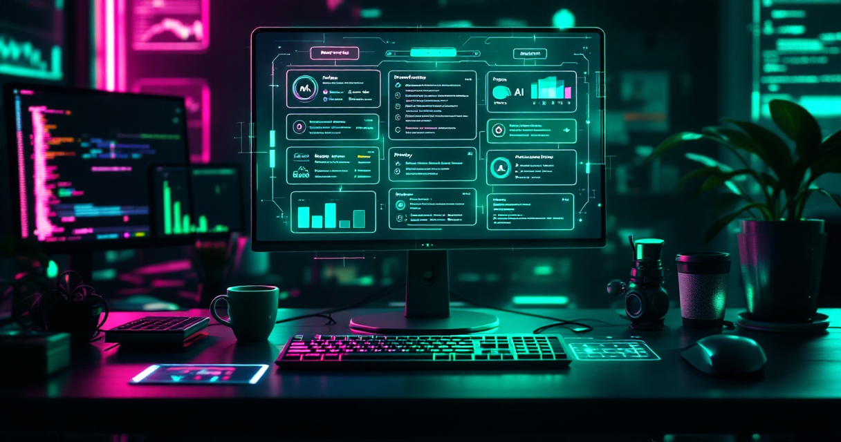 Dashboard holográfico de gestión de proyectos con OpenClaw y NocoDB - estilo Synthwave
