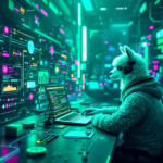 Workflow automation con n8n, IA y Llama 3.3 - Visualización cyberpunk de automatización de contenido