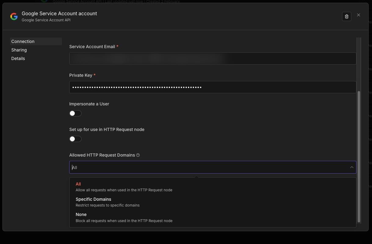 Configuración de Google Service Account en n8n