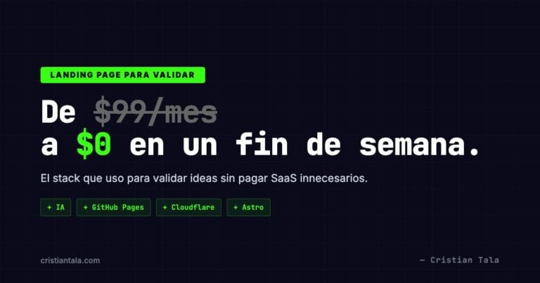 Crear landing page gratis para validar una idea: stack que reemplazó un SaaS de $99/mes con IA, GitHub Pages, Cloudflare y Astro.